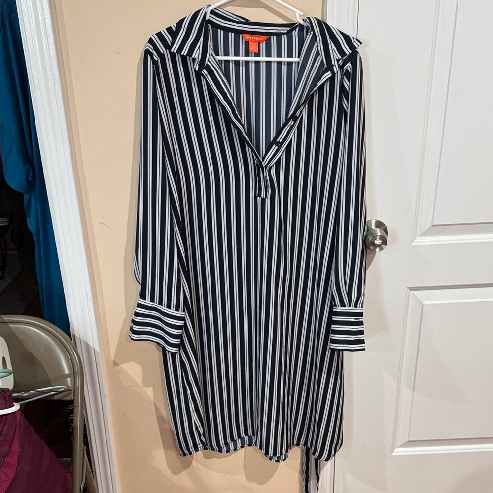 Joe Fresh Black and White Striped Long Sleeve Dress